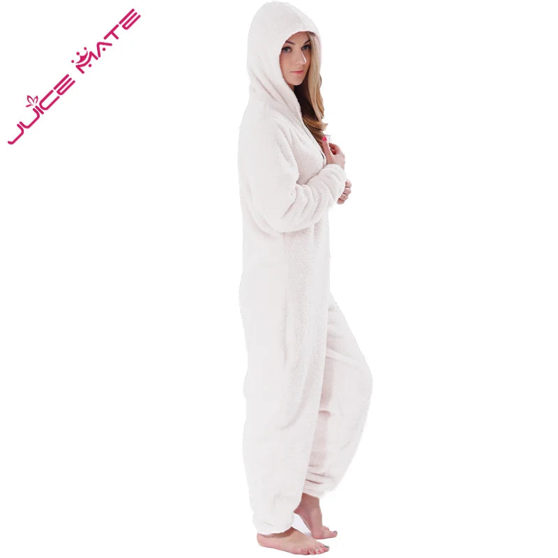 Winter Warm Pyjamas Women Onesies Fluffy Fleece Jumpsuits Sleepwear Overall Plus Size Hood Sets Pajamas Onesie For Women Adult