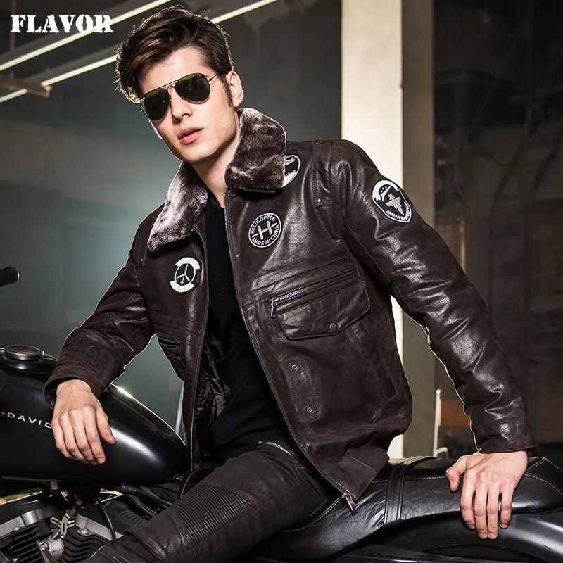 2016 Men's Real Leather Jacket Pigskin Genuine Leather Jacket Men Leather Coat Air Force Flight Jackets Padding Cotton Warm