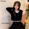 Black Cardigan Women Chic Vintage Fall Slim College Girls Cropped Knitwear All-match Ulzzang Simple Stylish Female Sweater Basic