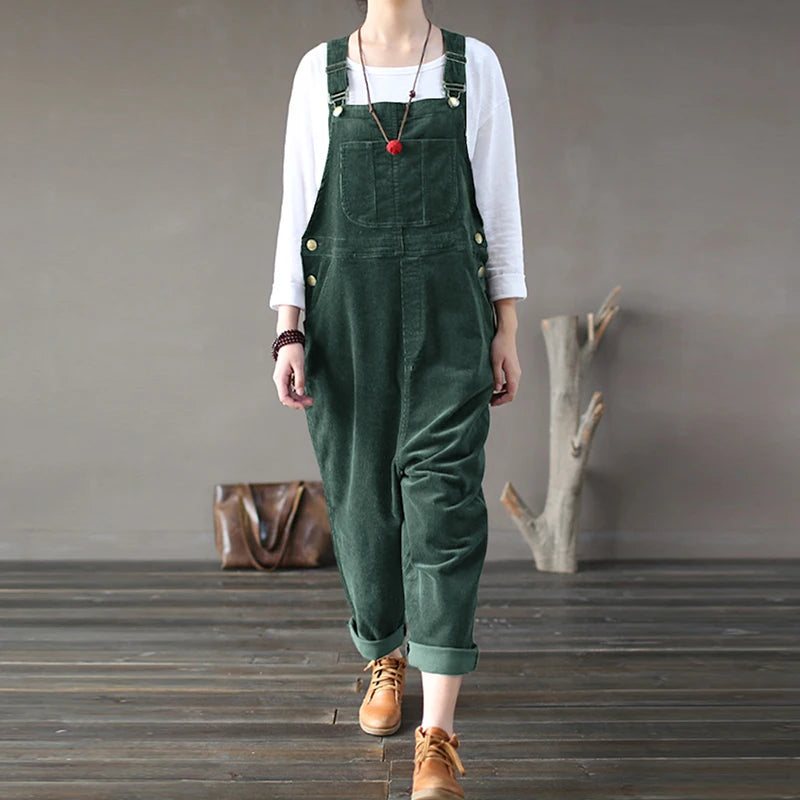 Kaftan Corduroy Overalls Womens Jumpsuits 2022 Autumn Harem Pants Casual Long Pantalon Palazzo Female Button Rompers Playsuit