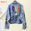 New Women's Denim Jacket Coat 2023 Spring Jean Jackets Women Coats Female Denim Jacket Graffiti Rivet Jacket Girl Outerwear Blue