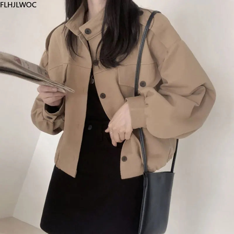 2020 Autumn Winter Short Coats Outerwear Long Sleeve Cute Fashion Solid Single Breasted Button Crop Korean Short Jackets 9020