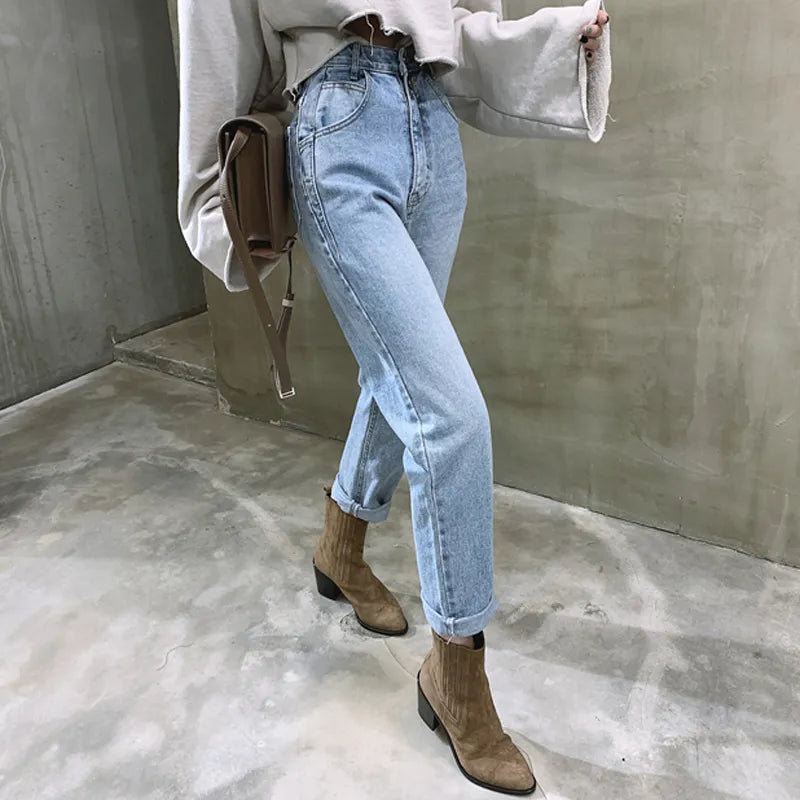 BGTEEVER Vintage High Waist Straight Jeans Pant for Women Streetwear Loose Female Denim Jeans Buttons Zipper Ladies trouser 2021