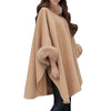 Elegant Women Winter Coats Batwing Fluffy Sleeve Cape Jacket Lady Woolen Overcoat Cape Fox Fur Collar Warm Ponchos Feminino