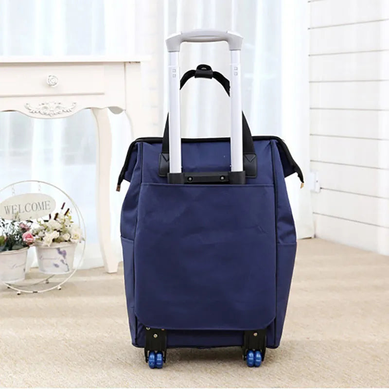 Women Large Capacity Travel Shoulder Tote Bag Spinner Multifunction Rolling Luggage Soft Oxford Lightweight Trolley Bag  XA588F