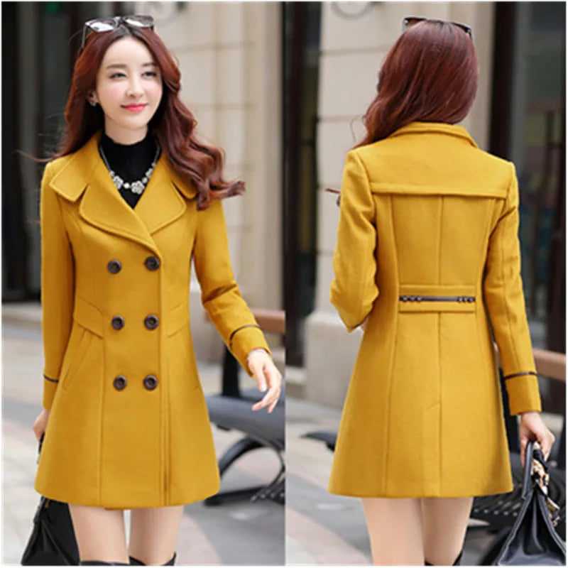 UHYTGF Coat Woman Autumn Winter 2023 Wool Coats For Women Overcoat Double-breasted Woolen Jackets For Women Outerwear M-3XL 124