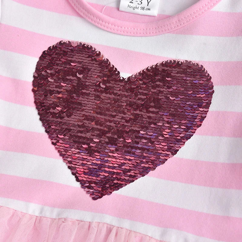 VIKITA Girls Striped Dress Kids Princess Dress for Girl Children Heart Design Dresses Girl School Casual  Wear Children Clothing