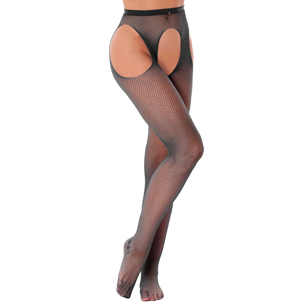 Womens Fishnet Stockings All-sided Open Crotch Sexy Tights Female Mesh Socks Hollow Out Pantyhose Elastic Thigh High Stockings