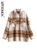 Vintage Stylish Pockets Oversized Plaid Jacket Coat Women Fashion Lapel Collar Long Sleeve Loose Outerwear Chic Tops