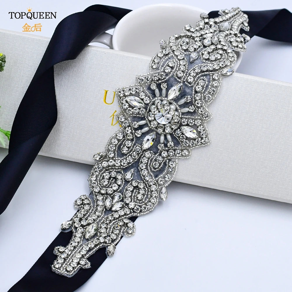 TOPQUEEN S26 Luxury Rhinestones Wedding Dresses Belt Women Crystal Applique Decoration Sparkly for Bride Waistband Bridal Sash