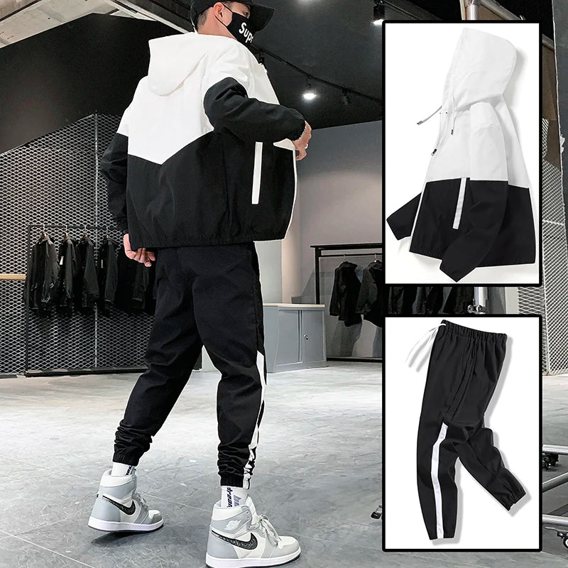 Dropshipping Patchwork Hip Hop Casual Men&#39;s Sets 2022 Korean Style 2 Piece Sets Clothes Men Streetwear Fitness Male Tracksuit