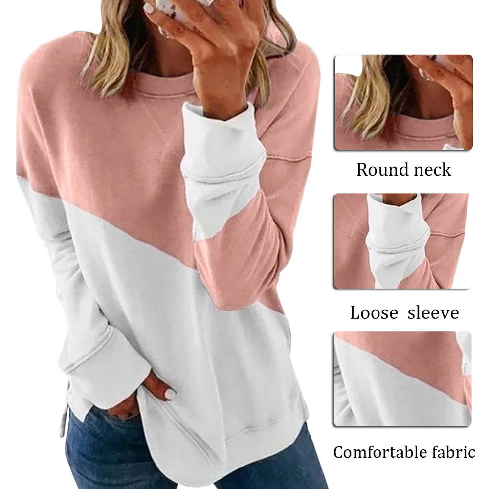 Adisputent Sweatshirt For Women O-Neck Cotton Tops Long Sleeve Ladies Sweatshirt Women&#39;s Patchwork Sweatshirt Poleron Mujer 2020