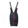 High Quality Celebrity Colorful Striped Foiling Print Rayon Bandage Dress Bodycon Evening Party Dress