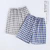 Couple pajamas summer cotton gauze shorts Japanese style simple elastic waist casual large size lattice men and women home pants