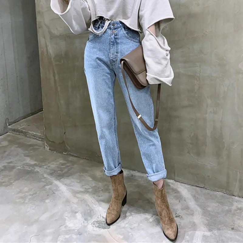 BGTEEVER Vintage High Waist Straight Jeans Pant for Women Streetwear Loose Female Denim Jeans Buttons Zipper Ladies trouser 2021