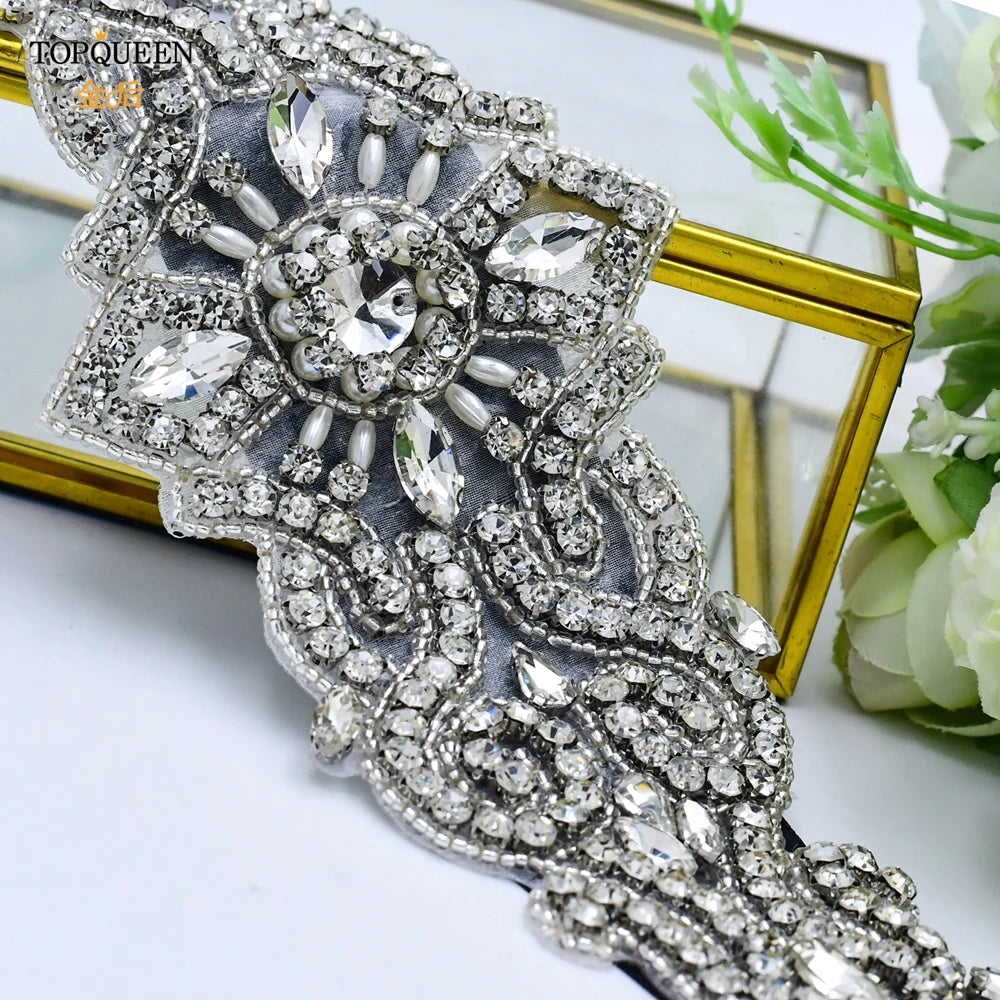 TOPQUEEN S26 Luxury Rhinestones Wedding Dresses Belt Women Crystal Applique Decoration Sparkly for Bride Waistband Bridal Sash