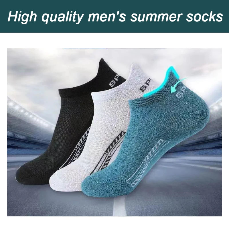 10Pairs High Quality Men Ankle Socks Breathable Cotton Sports Socks Mesh Casual Athletic Summer Thin Cut Short Sokken Size 38-48