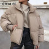 Gtealife Fashion Stand Collar Parkas Women Thick Warm Winter Bubble Coats Female Khaki Jackets Pockets Zipper Simple Overcoats