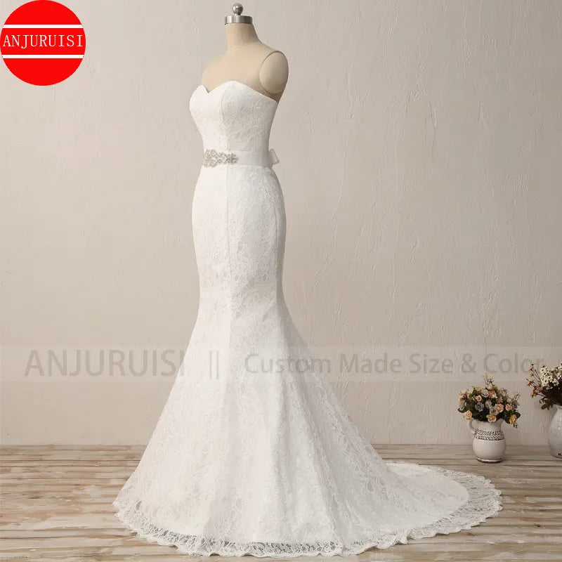 Elegant White Lace Mermaid Wedding Dress 2022 Vintage Cheap Robe De Mariee With Sash Longue Simple Trouwjurk Sukienka Na Wesele