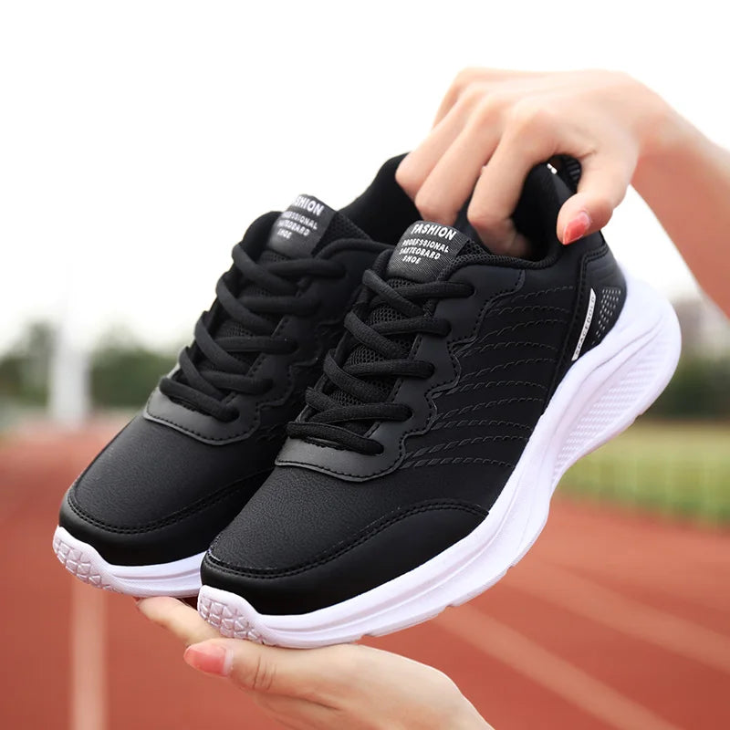 BINBINNIAO Autumn Winter Women&#39;s Running Shoes Waterproof Leather Sports Black Chunky Sneakers Trainers  zapatos deportivos