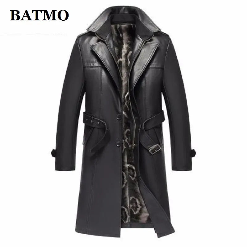 Batmo 2023 new arrival autumn&winter real Leather thicked trench coat men,Leather jacket men,Long Overcoat plus-size S-5XL