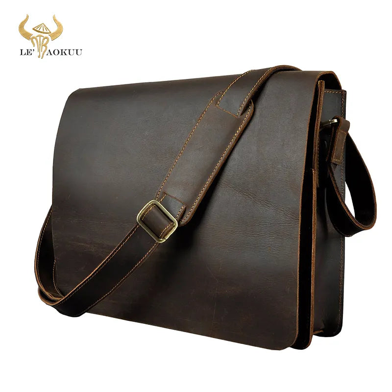 Men Leather Casual Design Messenger Shoulder Crossbody Bag Daily Bag Fashion Male Laptop bag University School Book Bag A063