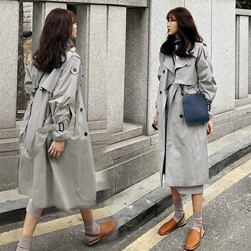 New 2023  Women Double Breasted 100% Cotton Long Trench Coat  Military trench coats Windbreaker Manteau Femme