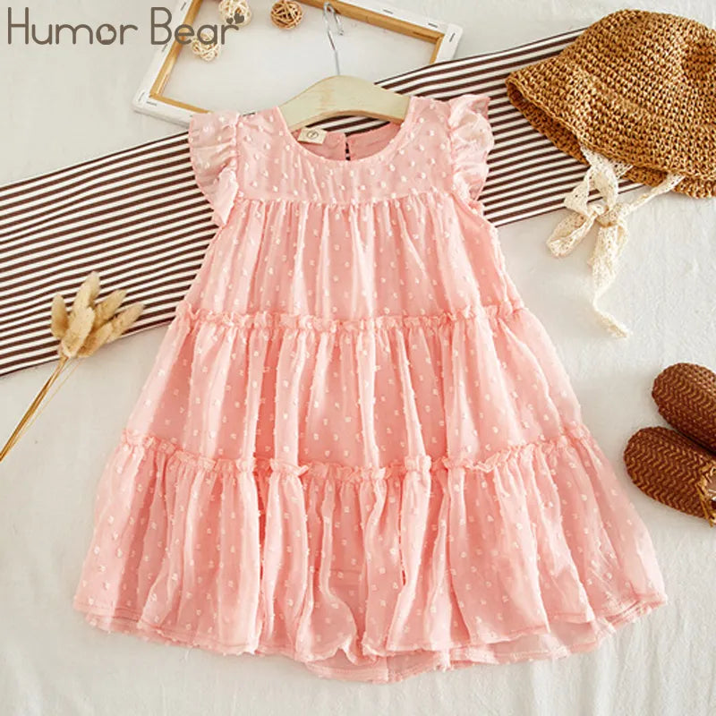 Humor Bear Summer Girl Dresses Soild Dresses Princess Girls Clothes Party Children Clothing Toddler Baby Kids Dresses