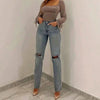 MosiMolly 2021 Spring Ripped Hole Jeans Denim Pants Women Flare Floor Jeans Vintage Blue Black Tassel Jeans Denim Pants Bottom