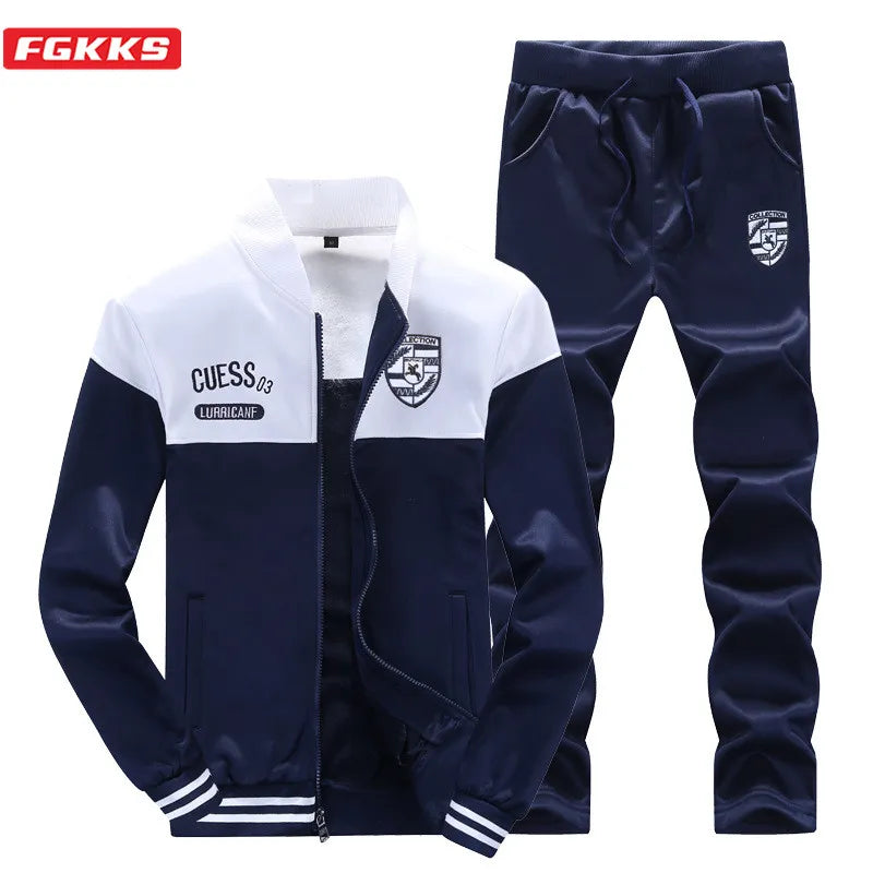 FGKKS Spring Autumn Men Trendy Sports Sets Fashion Brand Men's Baseball Jacket + Pants Sportswear Long Sleeve Tracksuit Set Male