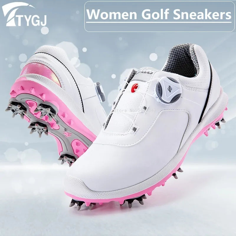 TTYGJ Golf Shoes Women's Waterproof Sports Sneakers Knob Buckle Shoelaces Non-Slip Golf Shoes Ladies Activity Spikes Trainers