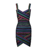 High Quality Celebrity Colorful Striped Foiling Print Rayon Bandage Dress Bodycon Evening Party Dress