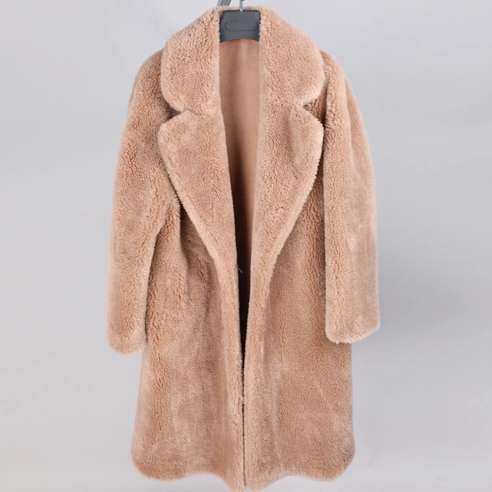 2020 fashion women&#39;s clothing Winter jackets Natural wool sheepskin Long teddy bear coat Warm real fox fur coat