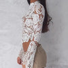 Elegant Turtleneck White Lace blouses See Through Sexy Long Sleeve Crochet Short Blouse Women Fashion Tops Floral Ladies Shirt