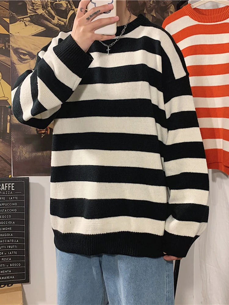 Autumn Winter Knitted Striped Sweater Women Casual Oversized Pullovers Sweaters Loose Warm Jumper Streetwear Teen Knitwear