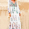 Boho Inspired floral embroidered long Sleeve white dress women V-neck tassel boho dress maxi chic style dress gypsy vestido 2020