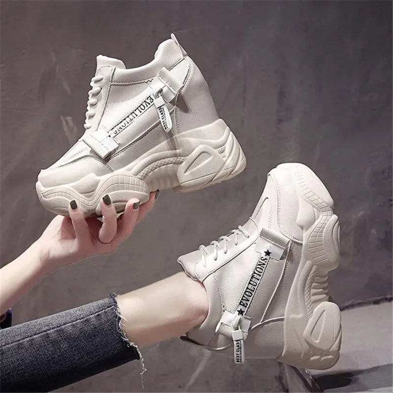 Women's Shoes Platform Sneakers New Women Leather Chunky Dad Shoes 12CM Trainers Ladies Sports Vulcanized Shoes Zapatillas Mujer