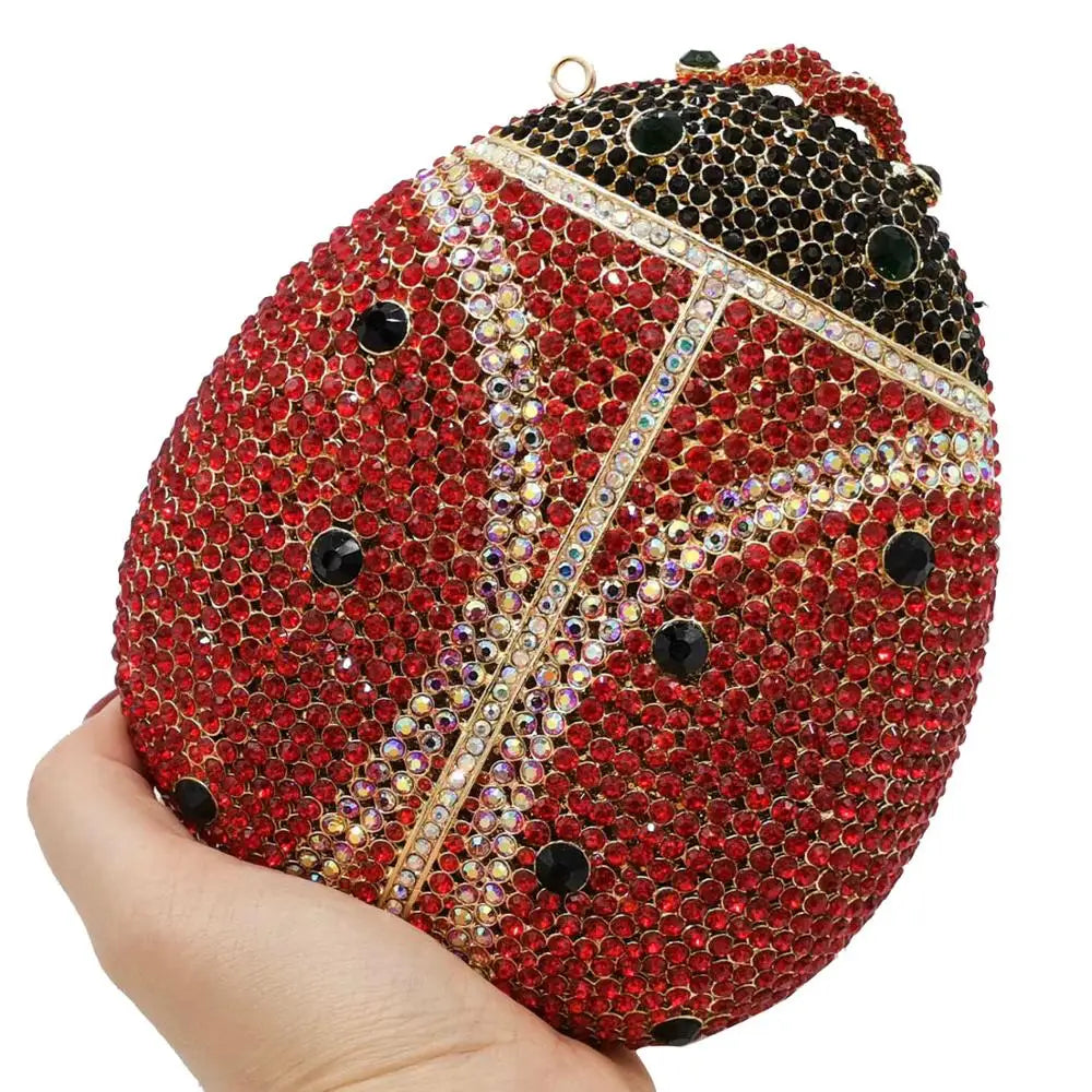 Boutique De FGG Ladybug Beetle Women Crystal Evening Bags Novelty Clutch Diamond Wedding Bridal Purses and Handbags