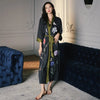 Black Print Flower Long Robe Nightgown Spring Summer Half Sleeve Kimono Bathrobe Gown Women Sexy Rayon Home Dress Loungewear