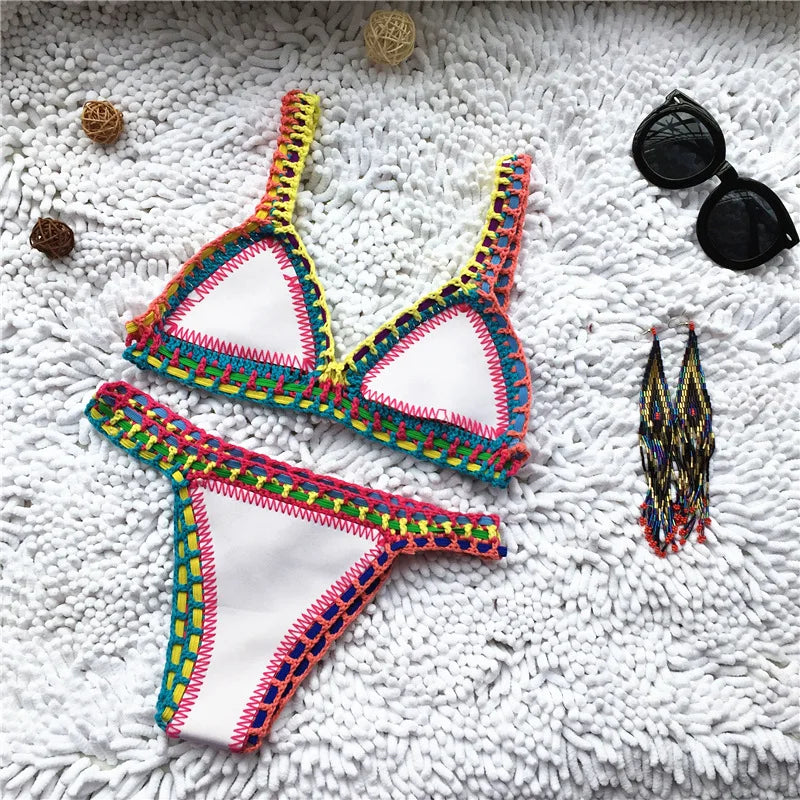 2023 New Women's Sexy Fashion Hand Crochet Bikini Set Casual Beach Swimwear Handmade Knitting Summer Swimsuit Bathing Suit Mujer