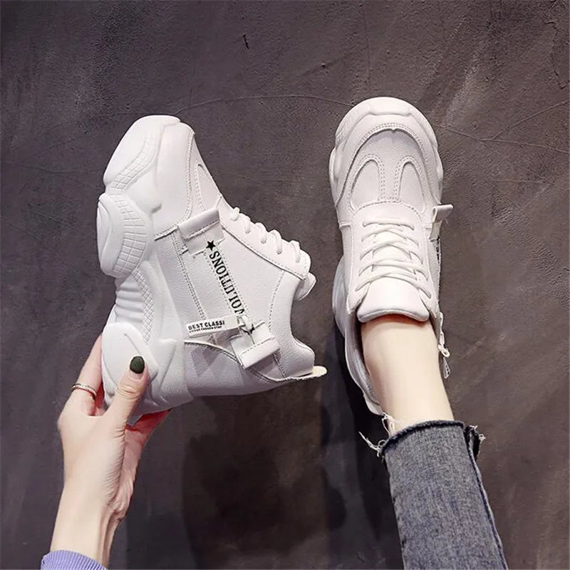 Women's Shoes Platform Sneakers New Women Leather Chunky Dad Shoes 12CM Trainers Ladies Sports Vulcanized Shoes Zapatillas Mujer