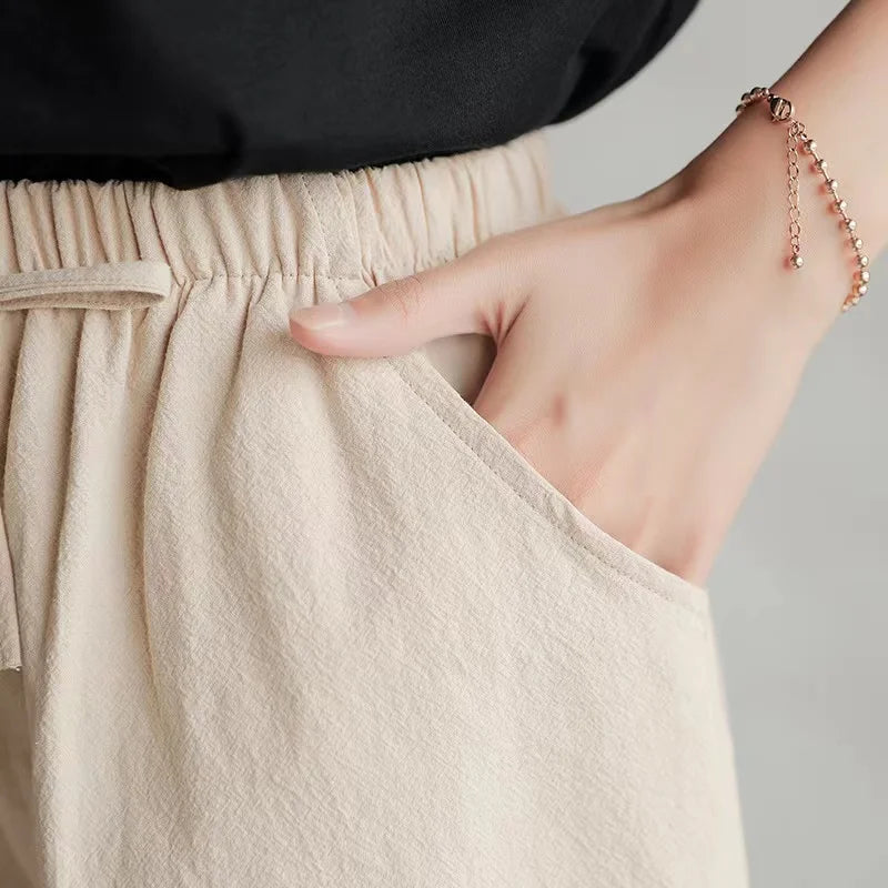 2022 New Summer Cotton Linen Beach Shorts Women Basic Short Pants Mini Wide Leg Trousers Ladies Fashion Casual Home Streetwear