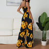 New Sunflower Printed Strap Jumpsuit Women High Waist Rompers Boho Yellow Spaghetti Strap Wide Leg Pants Summer Jumpsuits Ladies