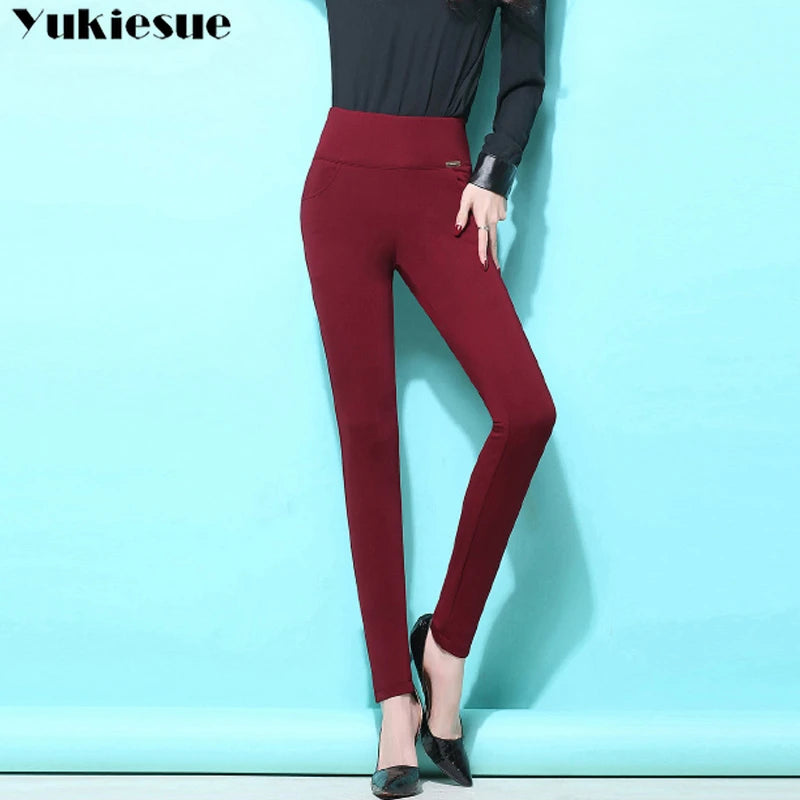 S-6XL winter warm 2023 high Elastic Waist Casual stretch Skinny Pencil Pants Women trousers clothe Clothing Female Leggings