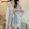 Sexy Hollow Crochet Bikini Cover Up Beach Tunic Top Female 2023 Summer Vacation Oversized Bathing Beachwear Knitwear Women Smock