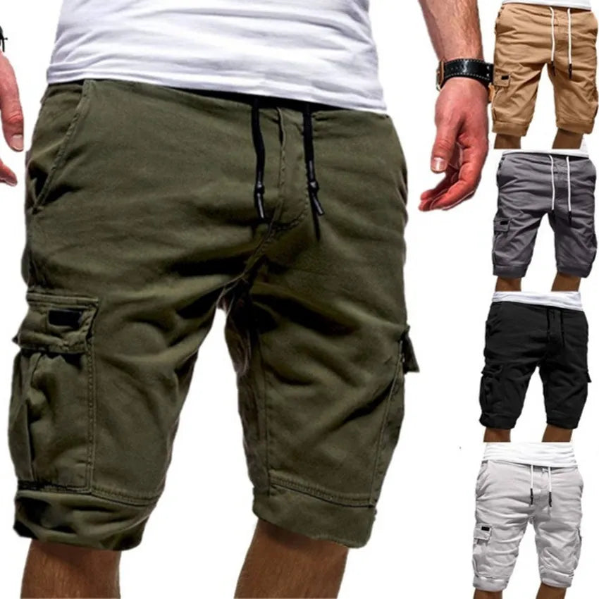 2023 Summer Men's Shorts Fashion Solid Cargo Shorts Men's Clothing Lace Up Casual Pants Multiple Pockets Workwear