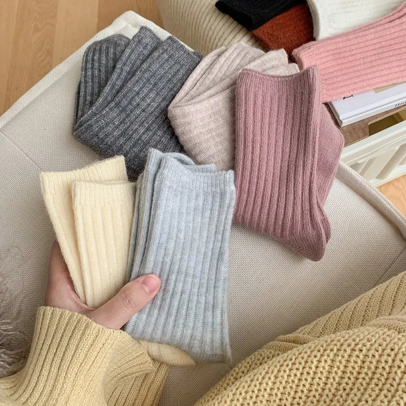 Winter Thicker Cashmere Wool Women Socks Casual Japanese Fashion Soild Color Long Sock Girl Thermal Sports Socks Warm Crew Sock