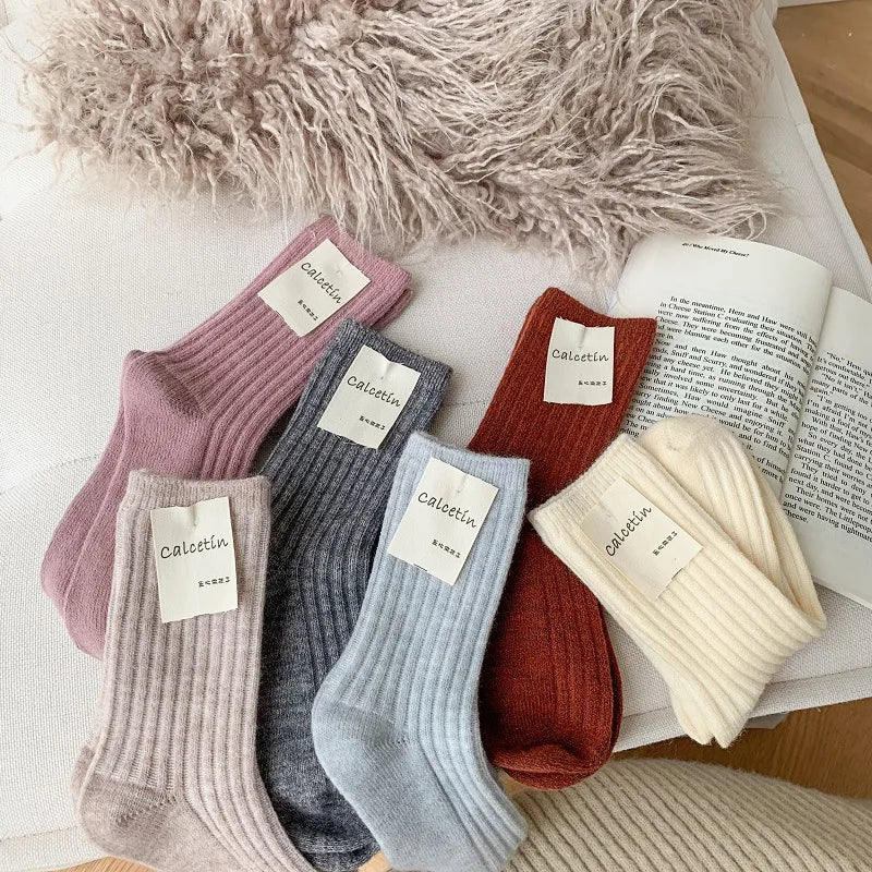 Winter Thicker Cashmere Wool Women Socks Casual Japanese Fashion Soild Color Long Sock Girl Thermal Sports Socks Warm Crew Sock