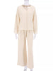 Linad Khaki Pure Cotton Sleepwear V Neck Single Breasted Wide Leg Pants Trouser Suits Drop Sleeves Set Woman 2 Pieces Loungewear