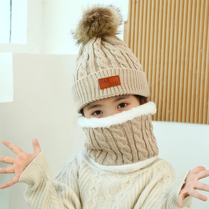 3PCS Set Baby Winter Hat Pompom Children Hat Knitted Cute Warm Cap Scarf Gloves Suit For Girl Boy Casual Solid Color Infant Hat